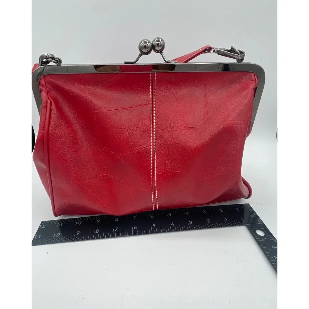 Vintage Kiss Lock Frame Handbag Red Faux Leather Doctor Style Satchel Bag